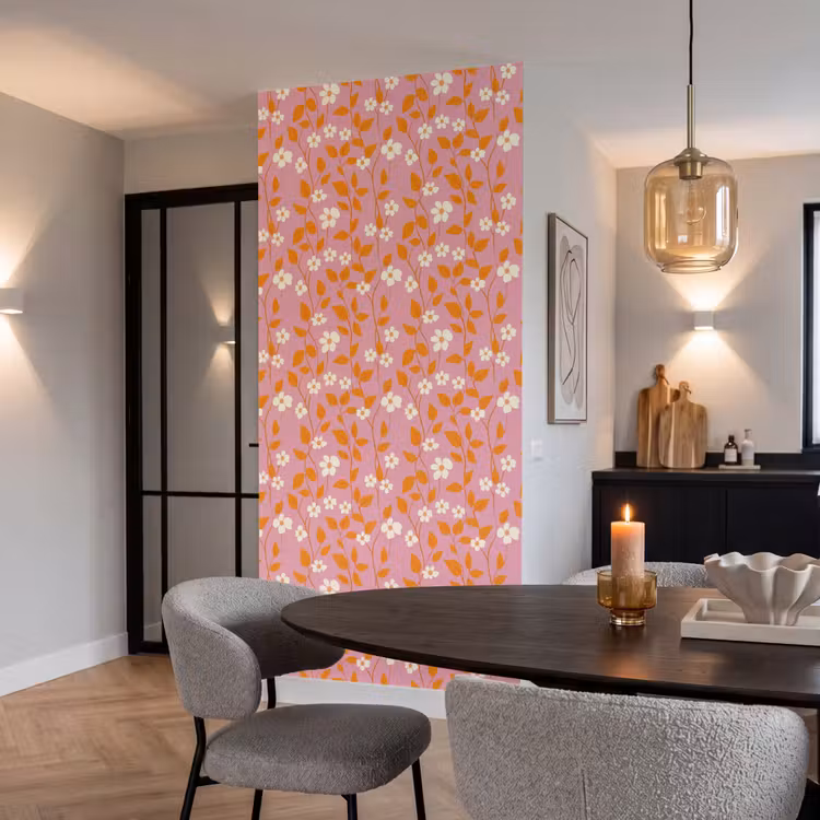 Bloemen - Patroon - Oranje Behang Vlies klein 1076 -sfeer3