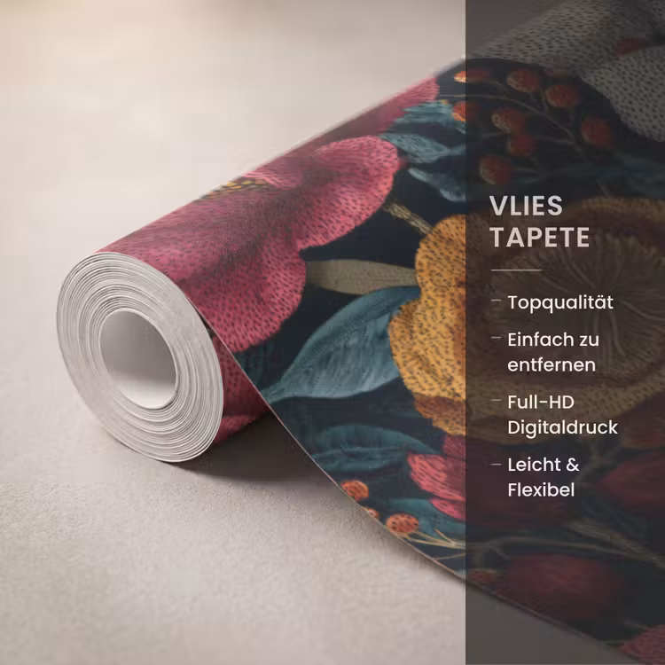 Bloemen - Patroon - Rood - Goud Behang Vlies klein 1076 -USP_closeupDE