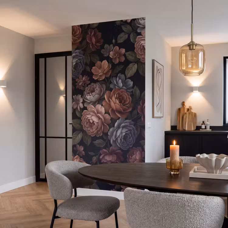 Bloemen - Patroon - Vintage - Donker - Roze Behang Vlies klein -sfeer3