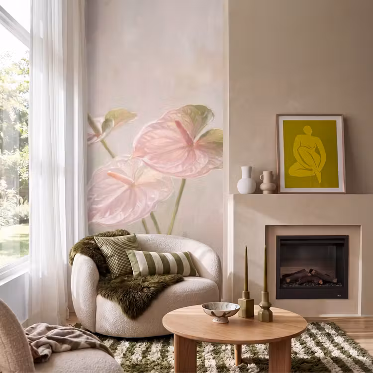 Bloemen - Pastel - Abstract - Natuur - Groen Behang Vlies klein -sfeer2