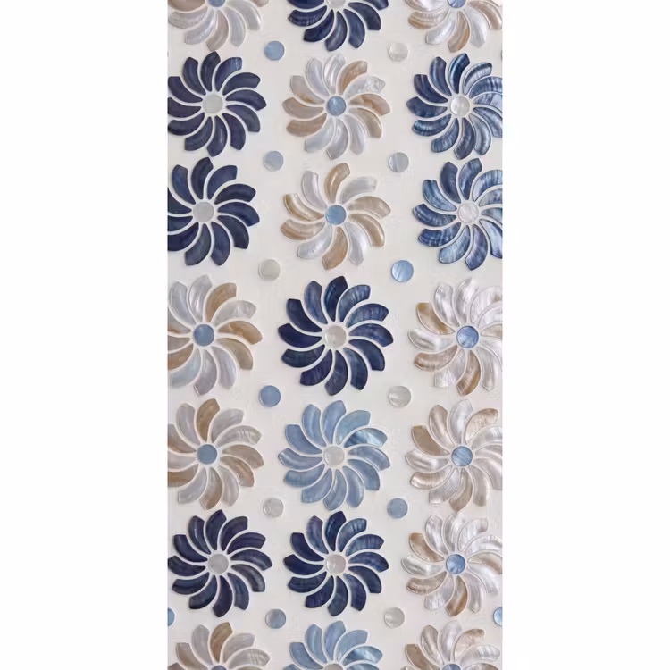 Bloemen - Parelmoer - Abstract - Patroon - Blauw Behang Vlies klein -3d_website