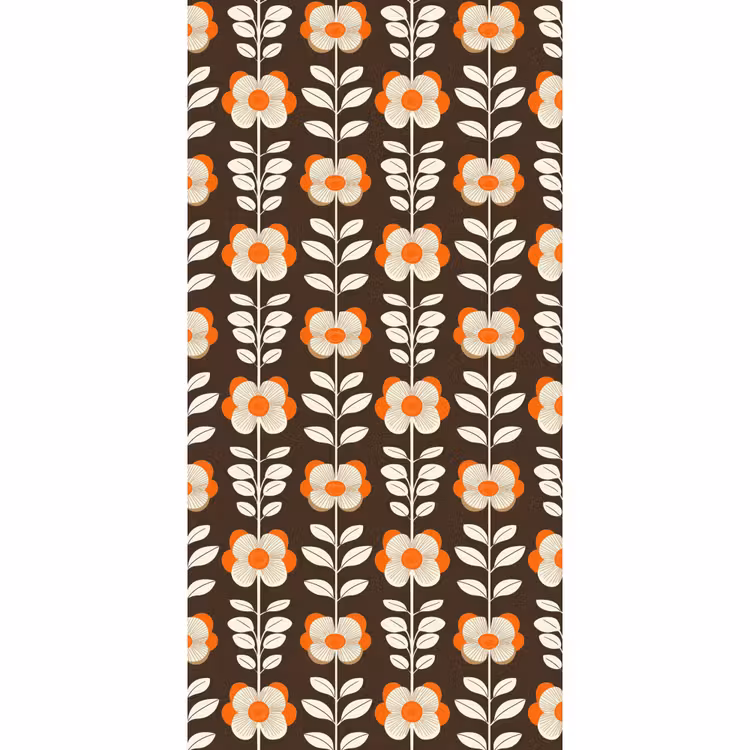 Bloemen - Retro - Bruin Behang Vlies klein 1076 -3d_website