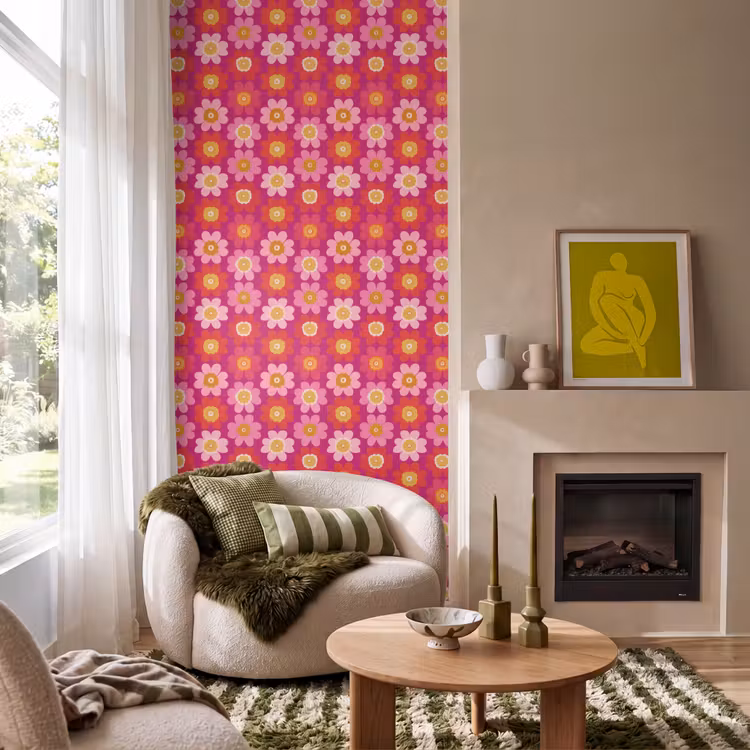 Bloemen - Retro - Kleurrijk Behang Vlies klein 1076 -sfeer2