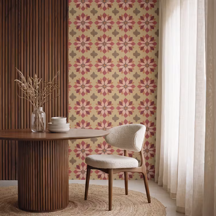 Bloemen - Retro - Groen Behang Vlies klein 1076 -sfeer1