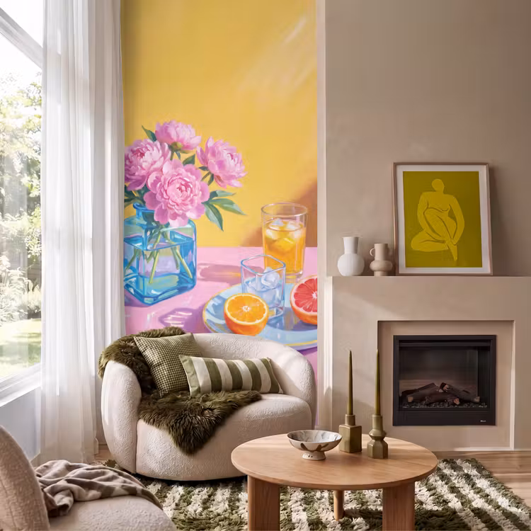 Tapete - Blumen – Rosa – Modern - Bloemen - Roze - Modern Behang Vlies klein