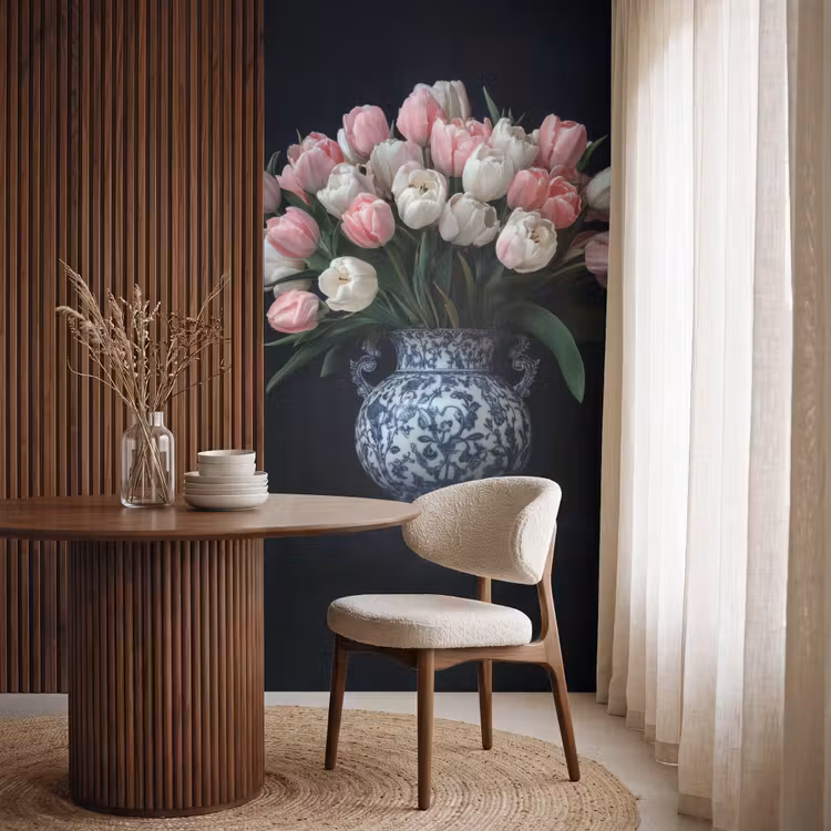 Bloemen - Roze - Tulpen - Vaas Behang Vlies klein -sfeer1