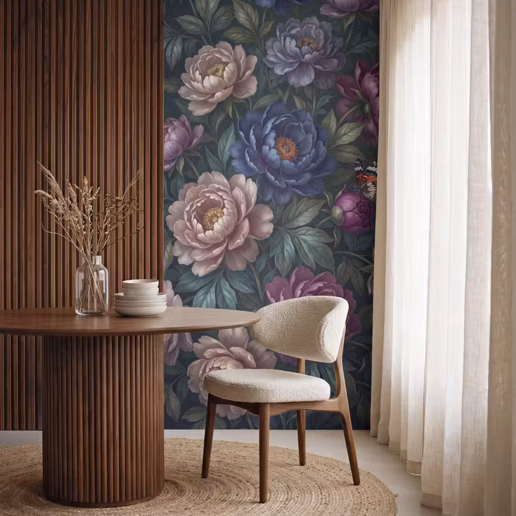 Bloemen - Vlinder - Natuur - Modern - Paars Behang Vlies klein -sfeer1