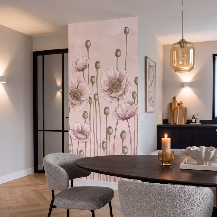Bloemen - Zomer - Natuur - Aquarel - Roze Behang Vlies klein -sfeer3