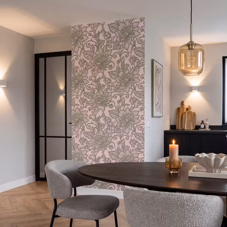 Bloemen - Kant - Patroon - Klassiek - Groen Behang Vlies klein -sfeer3