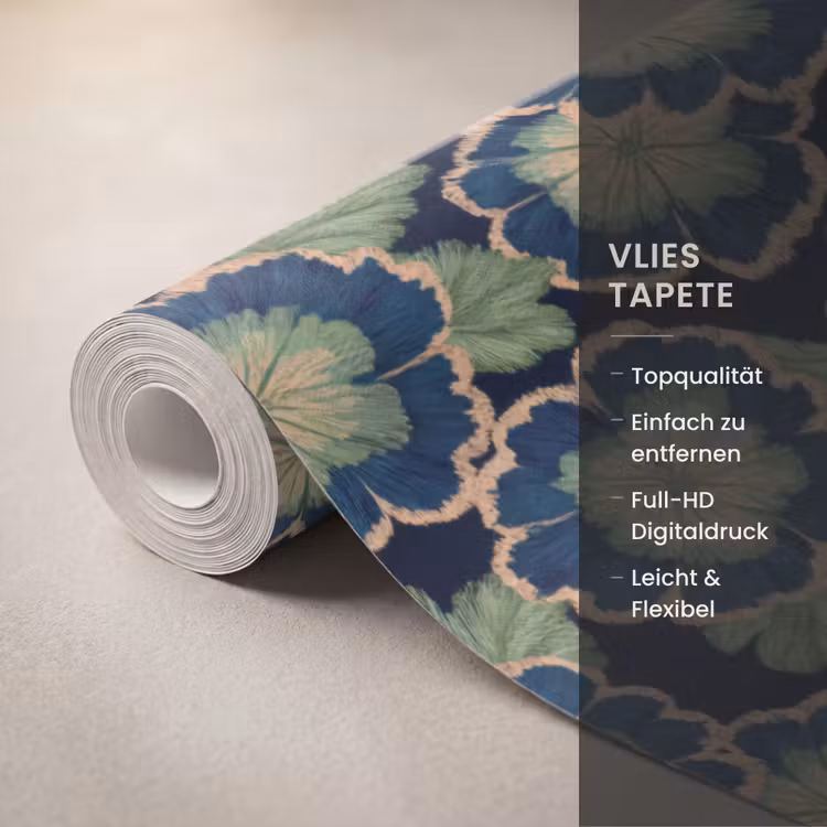 Bloemen - Borduurwerk - Patroon - Blauw - Groen Behang Vlies klein 1076 -USP_closeupDE