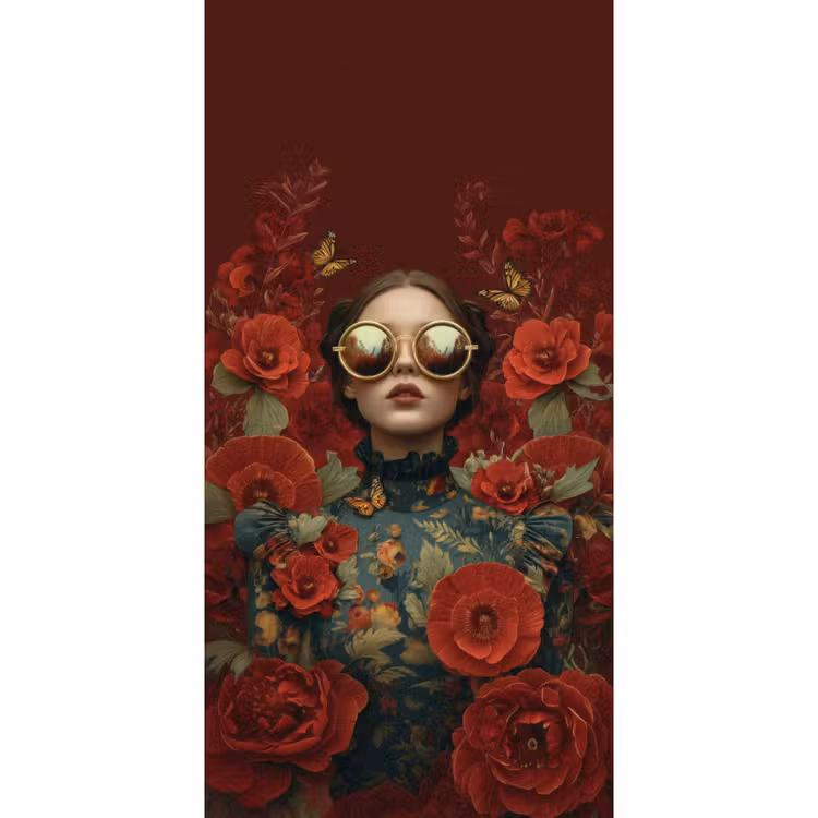 Bloemen - Dieprood - Zonnebril - Vrouw Behang Vlies klein -3d_website