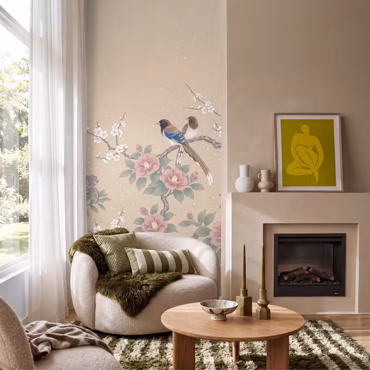 Bloemen - Vogels - Bloemen Behang Vlies klein -sfeer2
