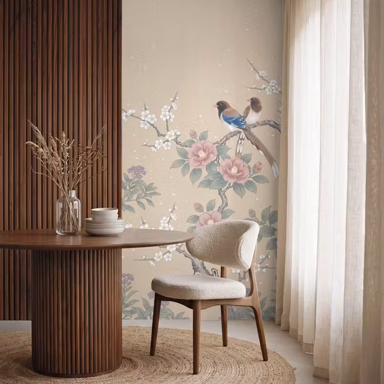 Bloemen - Vogels - Bloemen Behang Vlies klein -sfeer1