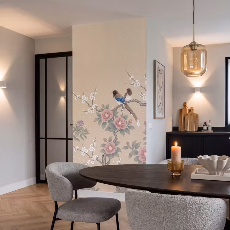 Bloemen - Vogels - Bloemen Behang Vlies klein -sfeer3