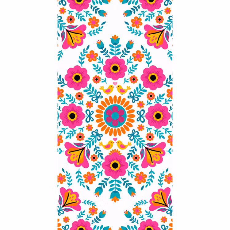 Bloemen - Vogel - Patroon - Kleurrijk - Modern Behang Vlies klein -3d_website
