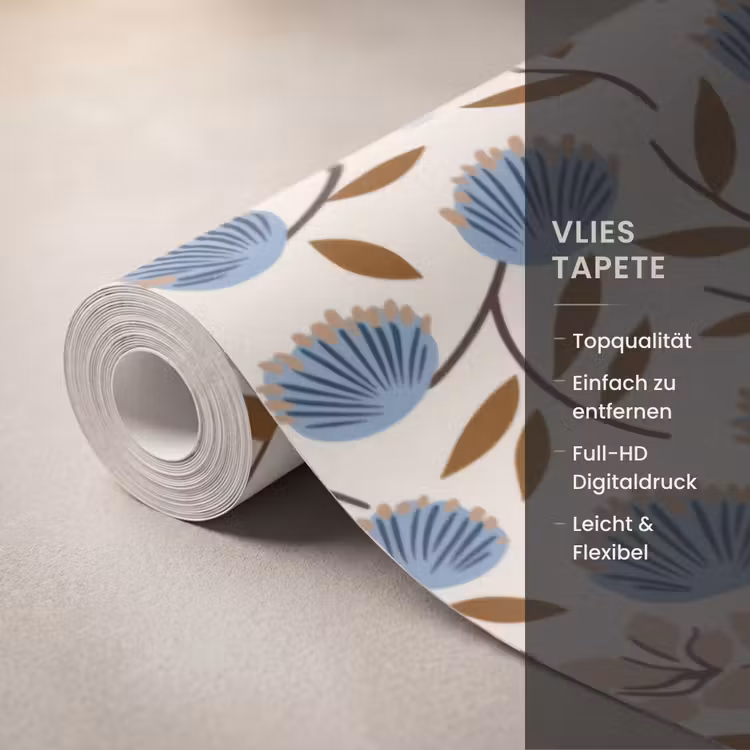 Bloemen - Wild - Blauw Behang Vlies klein 1076 -USP_closeupDE