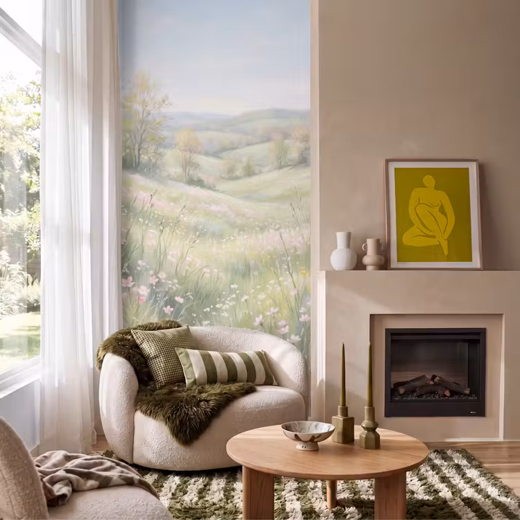 Bloemen veld - Bloemen - Groen Behang Vlies klein -sfeer2