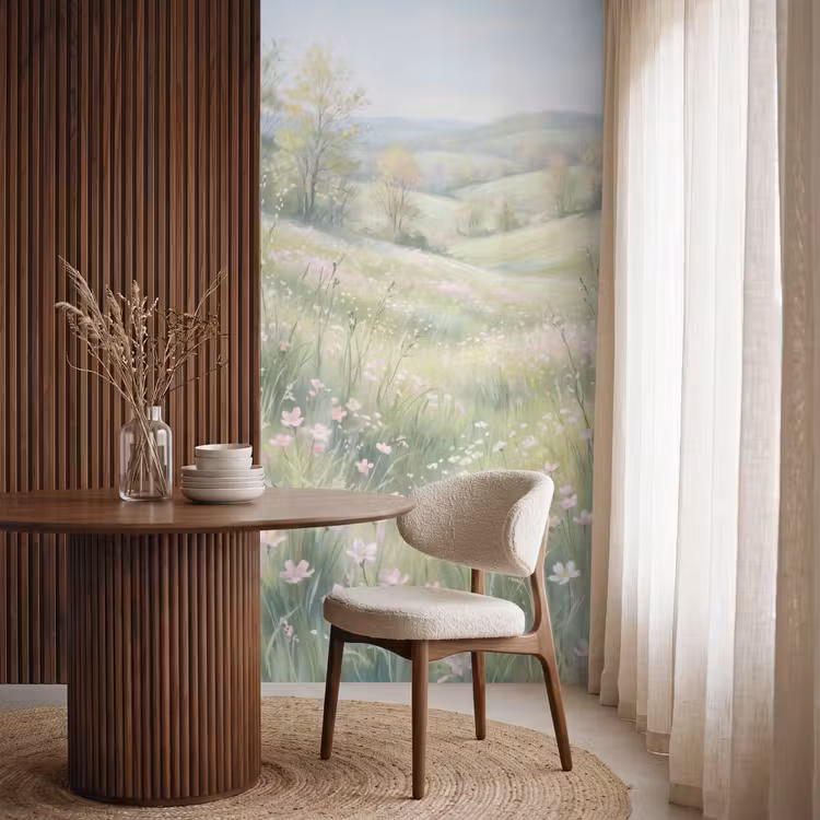 Bloemen veld - Bloemen - Groen Behang Vlies klein -sfeer1