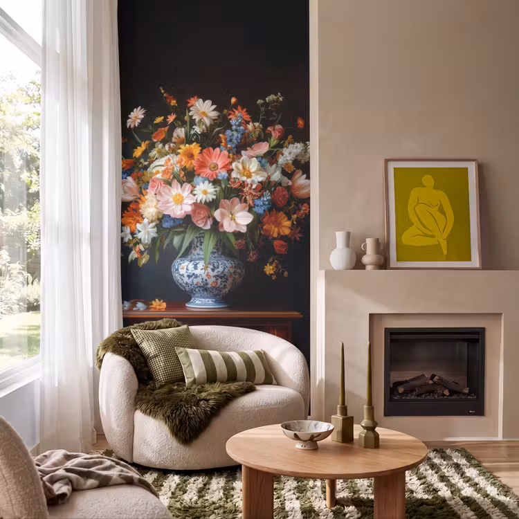 Boeket - Roze - Bloemen - Vaas Behang Vlies klein -sfeer2