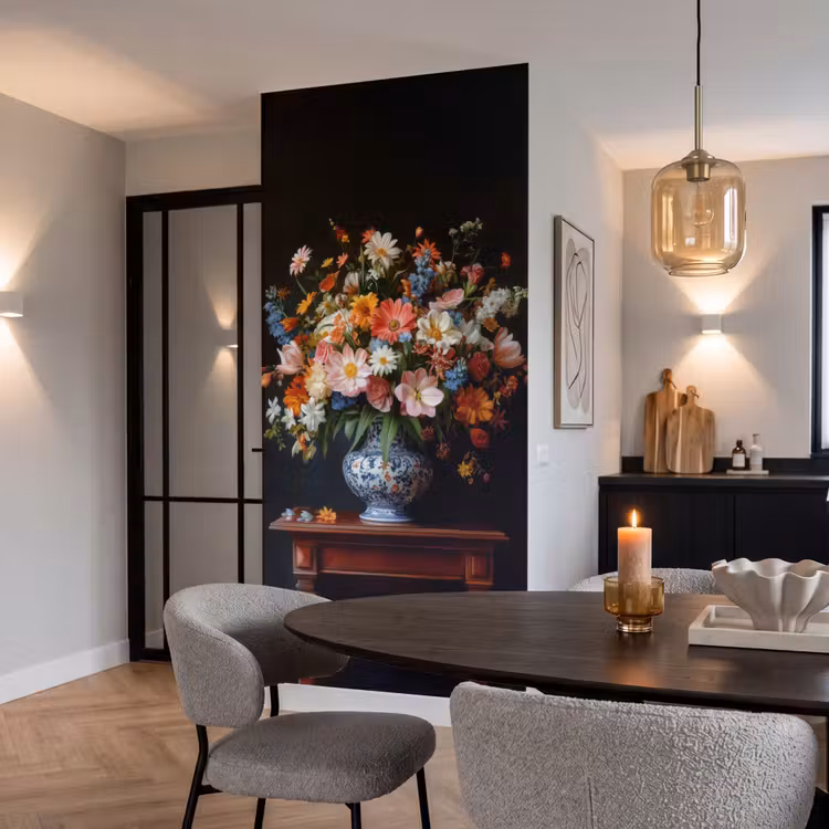 Boeket - Roze - Bloemen - Vaas Behang Vlies klein -sfeer3