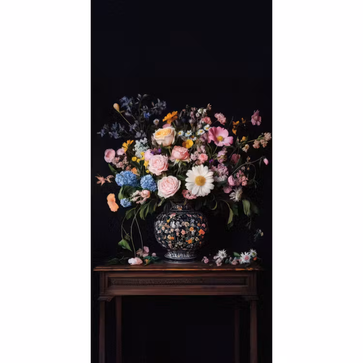 Bloemenvaas - Hout - Bloemen - Boeket Behang Vlies klein -3d_website