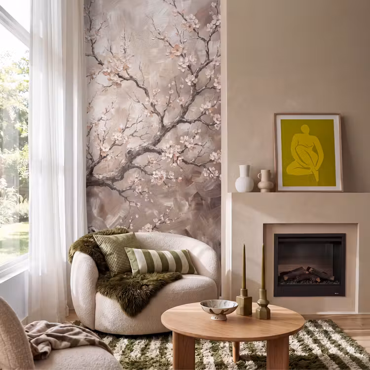 Bloesem - Takken - Schilderij - Beige - Serene Behang Vlies klein -sfeer2