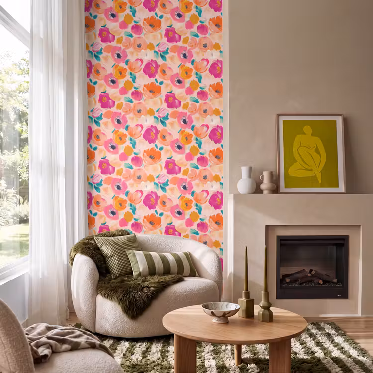 Bloesems - Vrolijk - Kleurrijk Behang Vlies klein 1076 -sfeer2