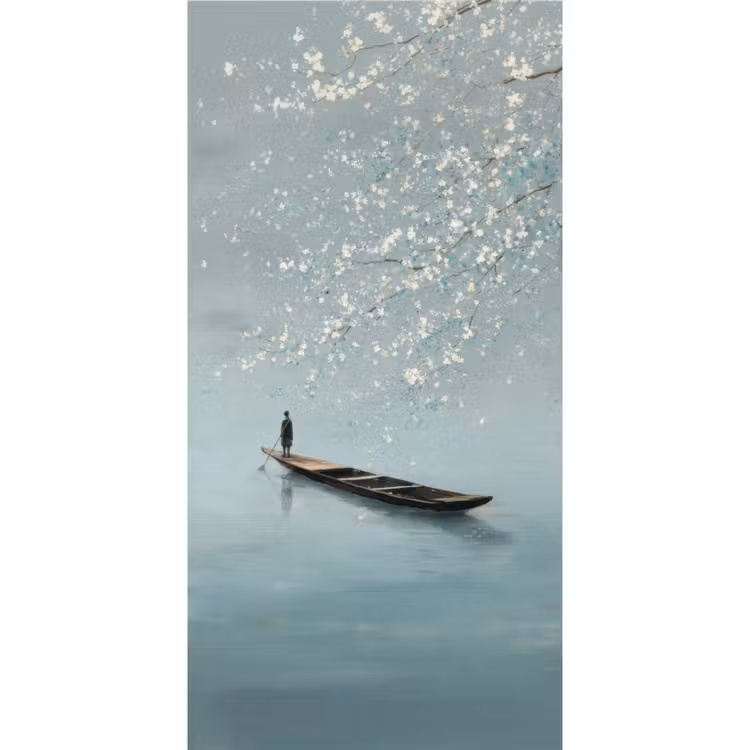 Bloesems - Minimalistisch - Wateroppervlak - Boot Behang Vlies klein -3d_website