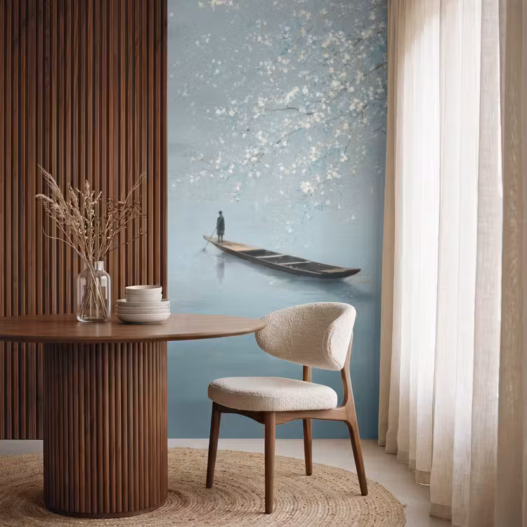 Bloesems - Minimalistisch - Wateroppervlak - Boot Behang Vlies klein -sfeer1