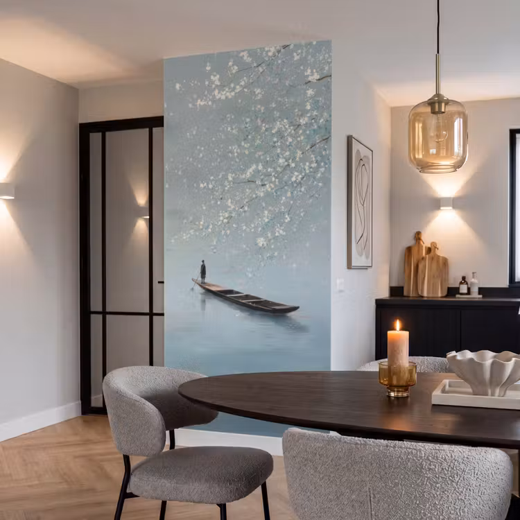 Bloesems - Minimalistisch - Wateroppervlak - Boot Behang Vlies klein -sfeer3