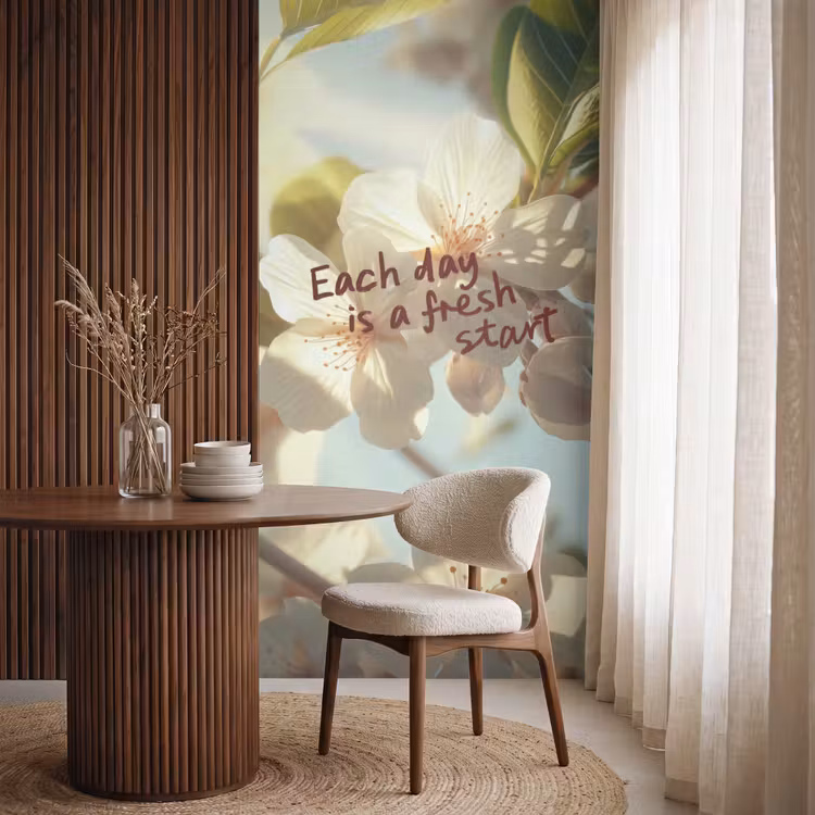 Bloesems - Zonlicht - Quote - Wit Behang Vlies klein -sfeer1