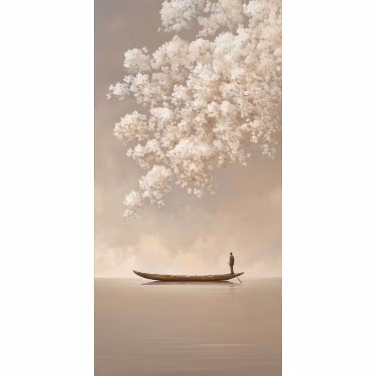 Bloesems - Wit - Boot - Minimalistisch Behang Vlies klein -3d_website