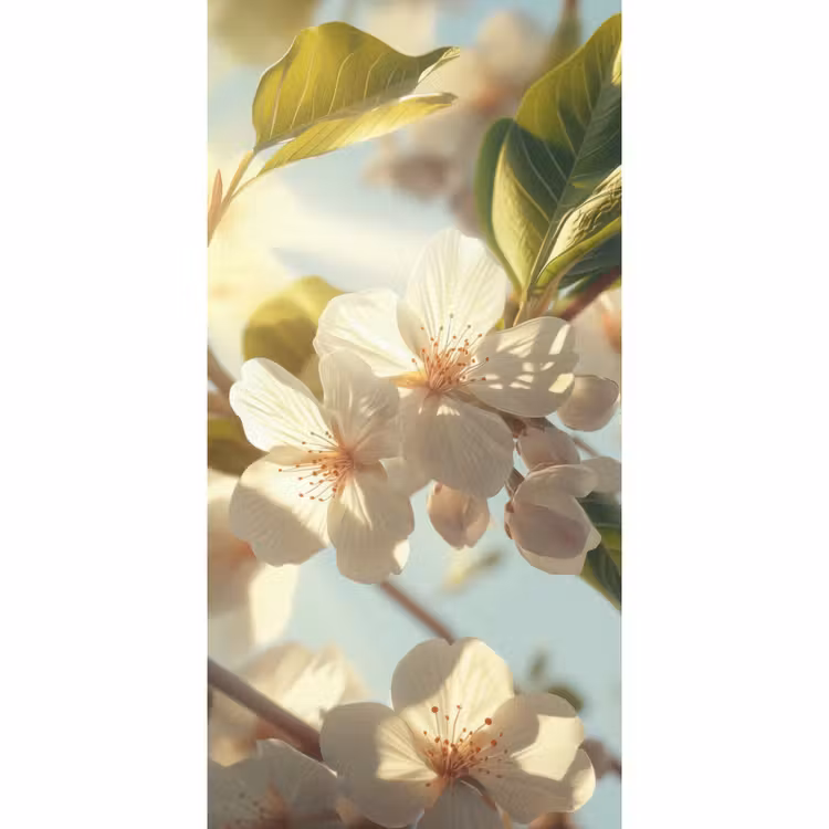 Bloesems - Wit - Zonnestralen -  Bloemblaadjes Behang Vlies klein -3d_website