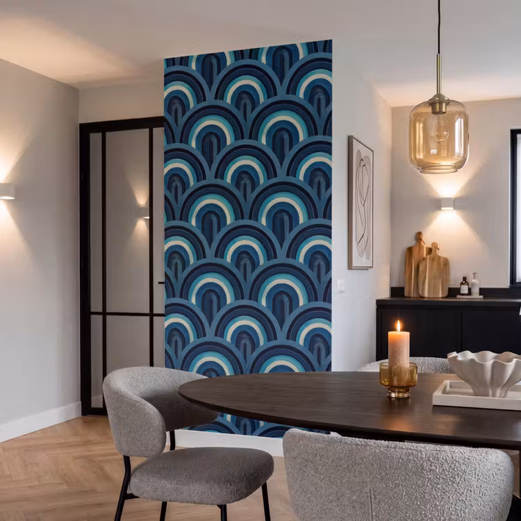 Bogen - Geometrisch - Patroon - Blauw - Retro Behang Vlies klein 1076 -sfeer3