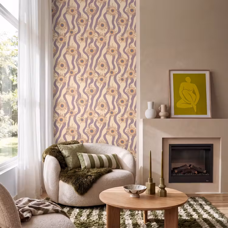 Bohemian - Vibe - Lavendelpaars Behang Vlies klein 1076 -sfeer2