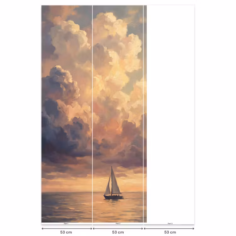 Boot - Zonsondergang - Zee - Natuur - Goud Behang Vlies klein -USP_banen