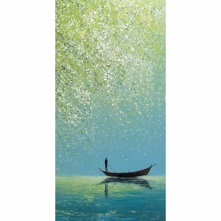 Bootje - Water - Bladeren - Bloesems Behang Vlies klein -3d_website