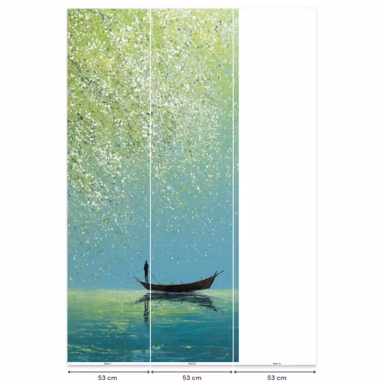 Bootje - Water - Bladeren - Bloesems Behang Vlies klein -USP_banen