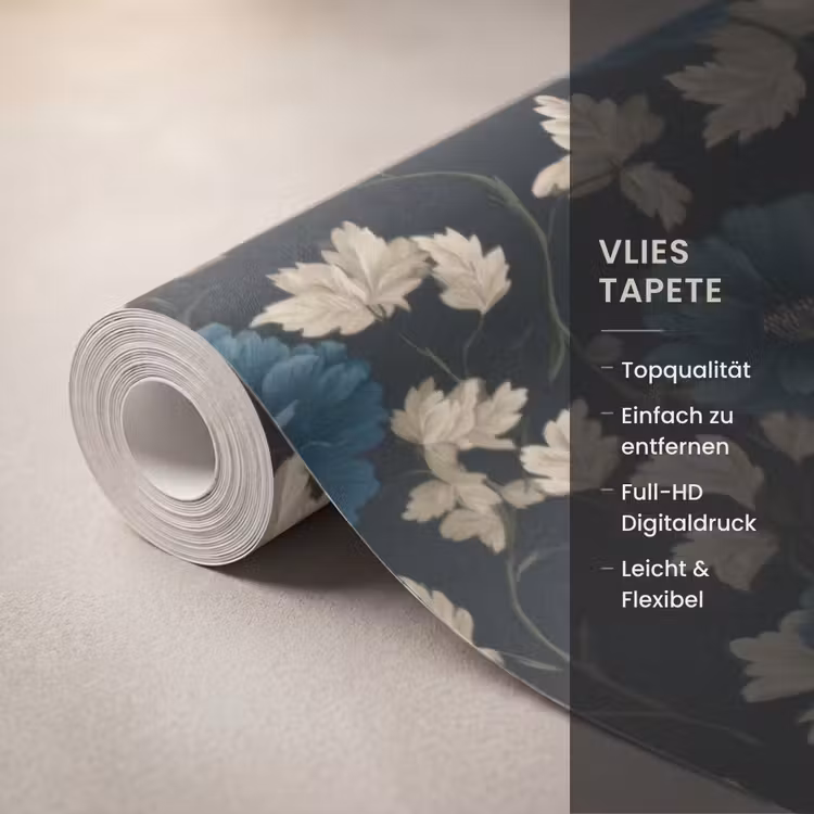 Botanisch - Bloemen - Blauw Behang Vlies klein 1076 -USP_closeupDE