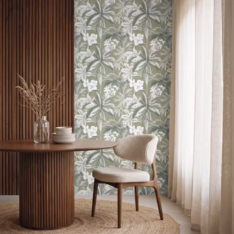 Botanisch - Bloemen - Groen Behang Vlies klein 1076 -sfeer1