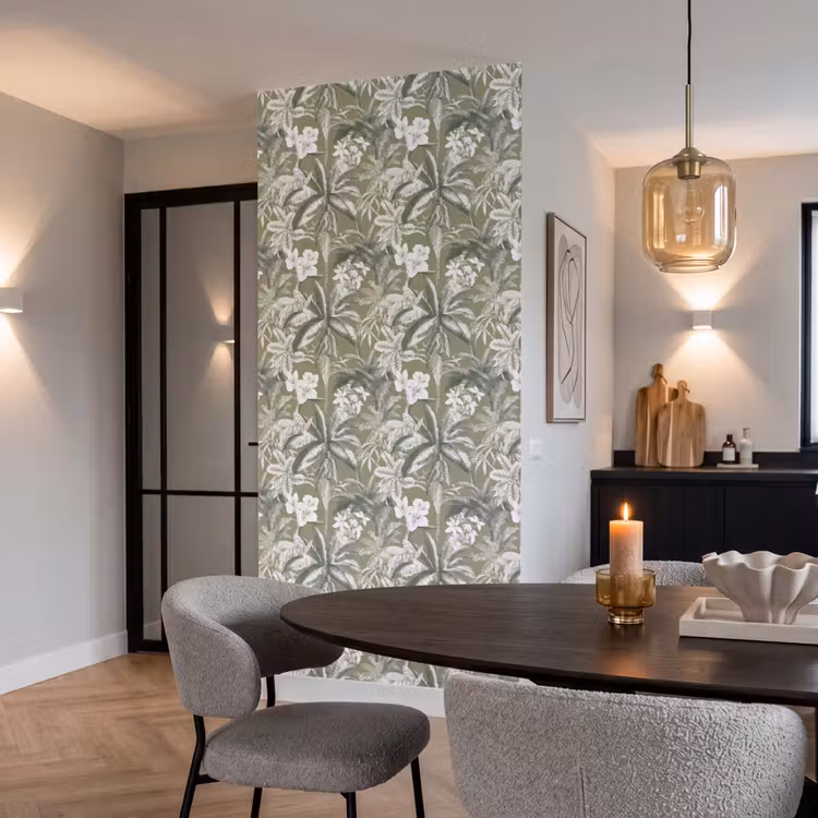 Botanisch - Bloemen - Groen Behang Vlies klein 1076 -sfeer3