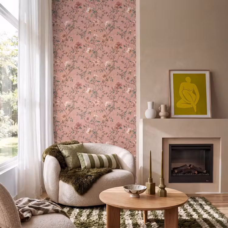Botanisch - Bloemen - Roze Behang Vlies klein 1076 -sfeer2