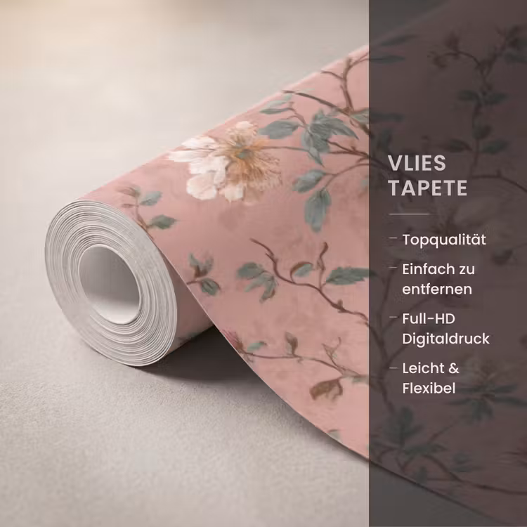Botanisch - Bloemen - Roze Behang Vlies klein 1076 -USP_closeupDE