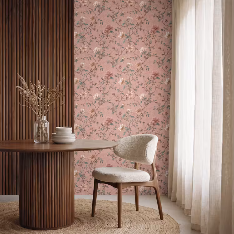 Botanisch - Bloemen - Roze Behang Vlies klein 1076 -sfeer1