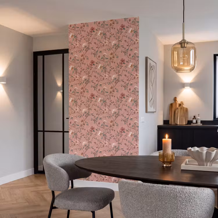 Botanisch - Bloemen - Roze Behang Vlies klein 1076 -sfeer3