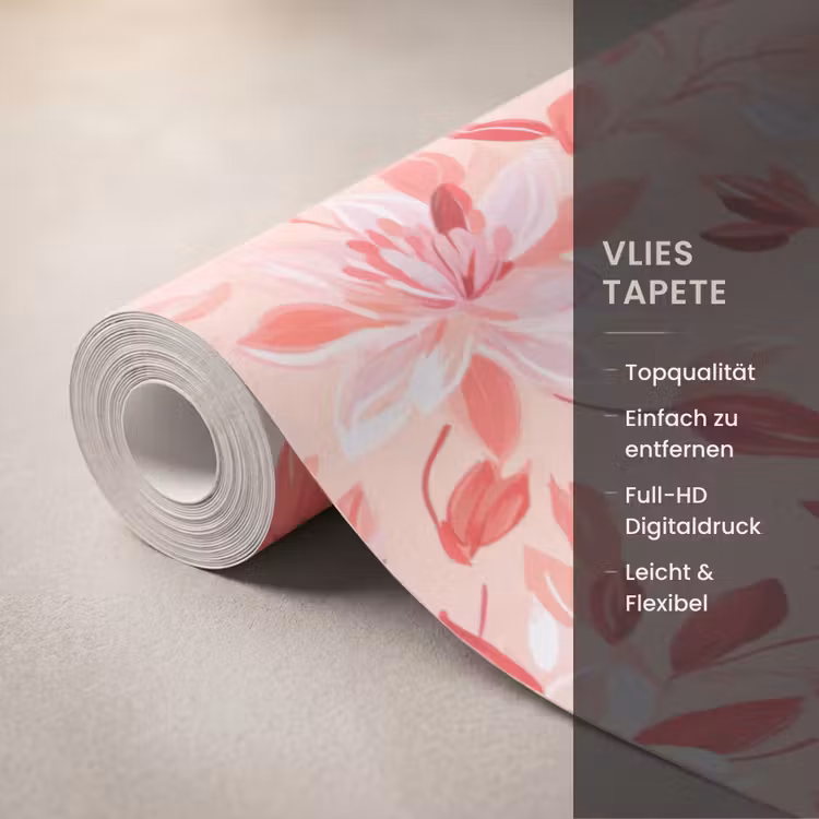 Botanisch - Bloemen - Rood Behang Vlies klein 1076 -USP_closeupDE