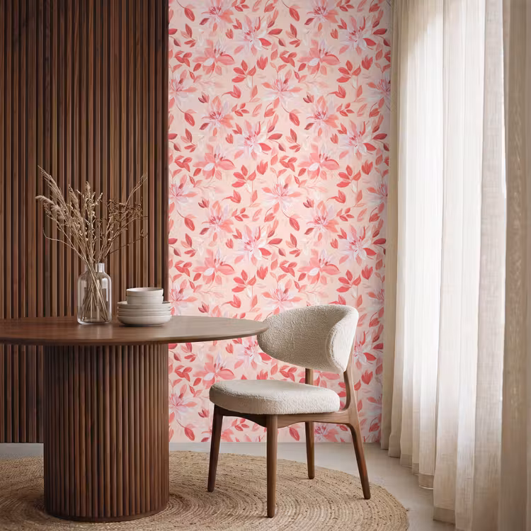 Botanisch - Bloemen - Rood Behang Vlies klein 1076 -sfeer1