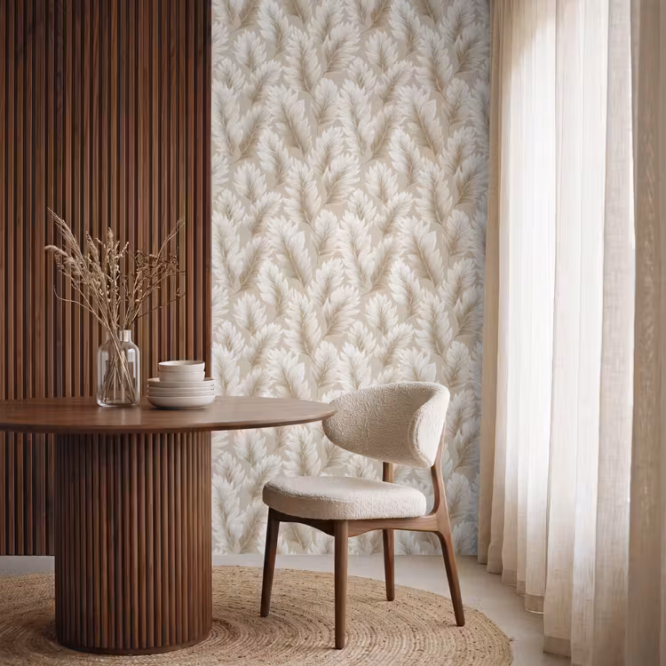 Botanisch - Patroon - Beige Behang Vlies klein 1076 -sfeer1