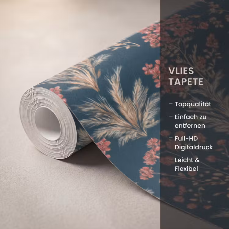 Botanisch - Patroon - Blauw Behang Vlies klein 1076 -USP_closeupDE