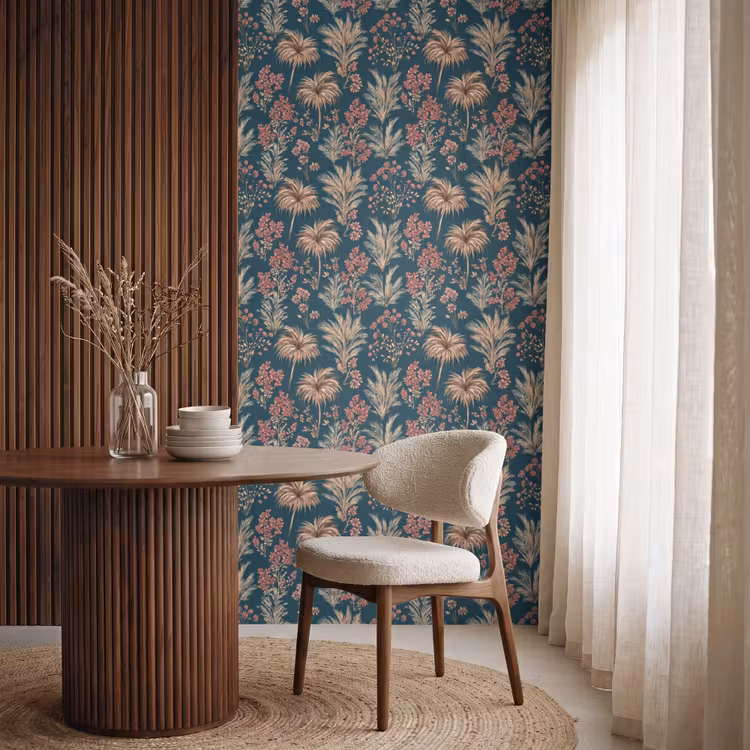 Botanisch - Patroon - Blauw Behang Vlies klein 1076 -sfeer1